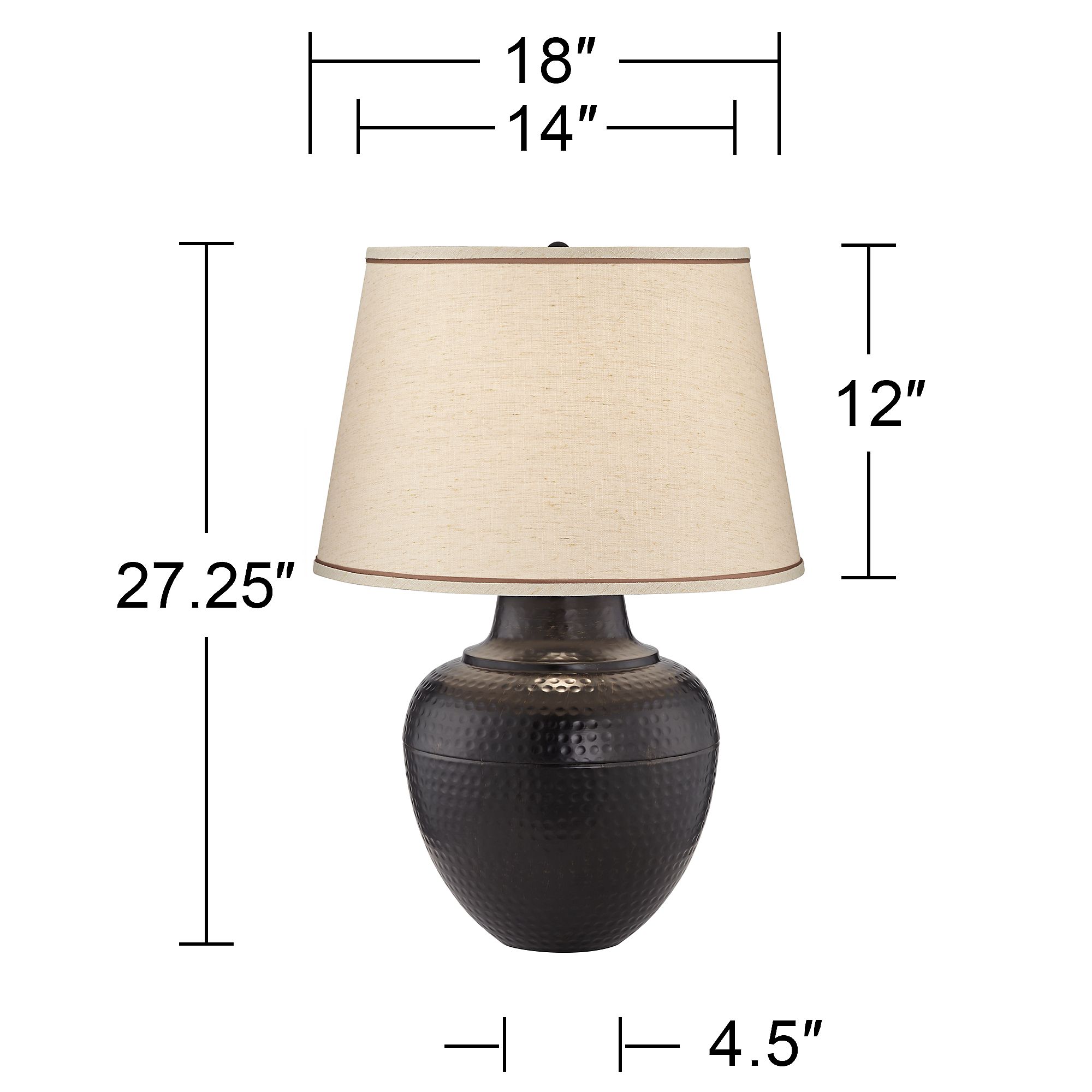 Regency Hill Brighton 27 1/4" Hammered Bronze Lamp with USB Dimmer