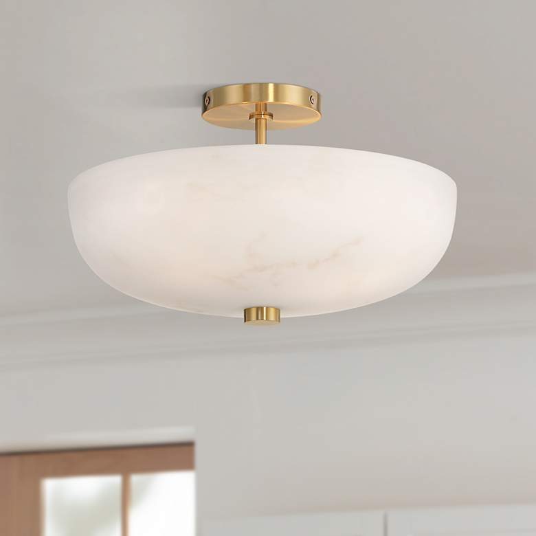 Image 1 Regency Hill Brock 16" Wide Warm Gold Faux Alabaster Ceiling Light