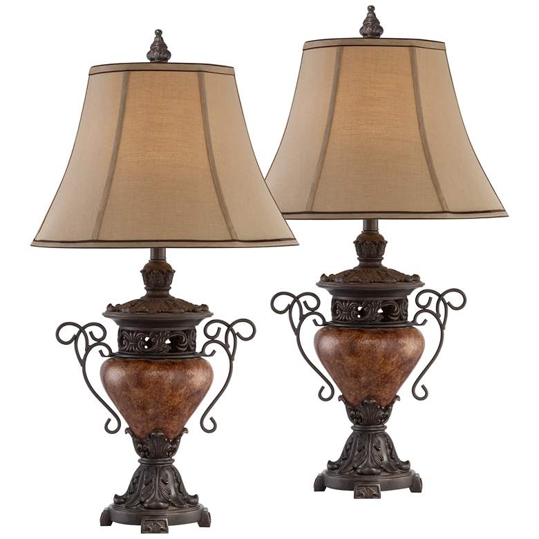 Image 2 Regency Hill Bronze Crackle Large Urn Traditional Table Lamps Set of 2