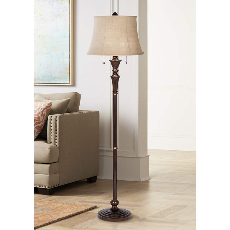 Image 1 Regency Hill Brooke 60" Twin Pull Chain Traditional Bronze Floor Lamp