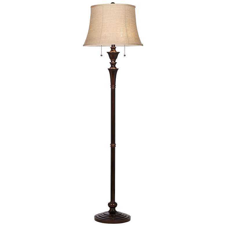 Image 6 Regency Hill Brooke 60 inch Twin Pull Chain Traditional Bronze Floor Lamp more views