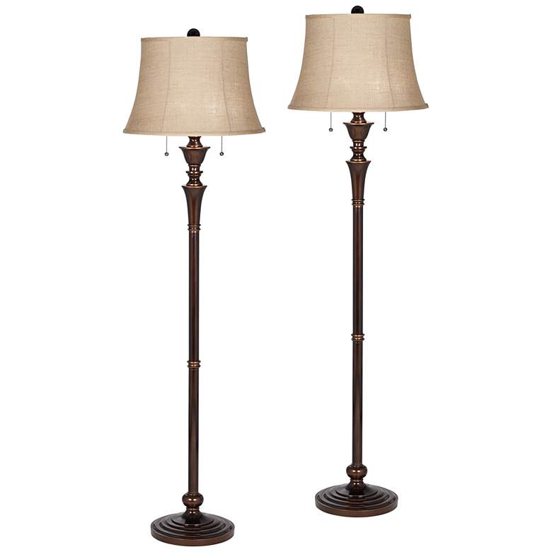 Image 2 Regency Hill Brooke Pull Chain Traditional Bronze Floor Lamps Set of 2