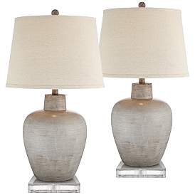 Image1 of Regency Hill Brushed Gray Designer Urn Table Lamps Set of 2 with Risers