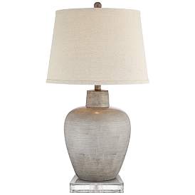 Image5 of Regency Hill Brushed Gray Designer Urn Table Lamps Set of 2 with Risers more views