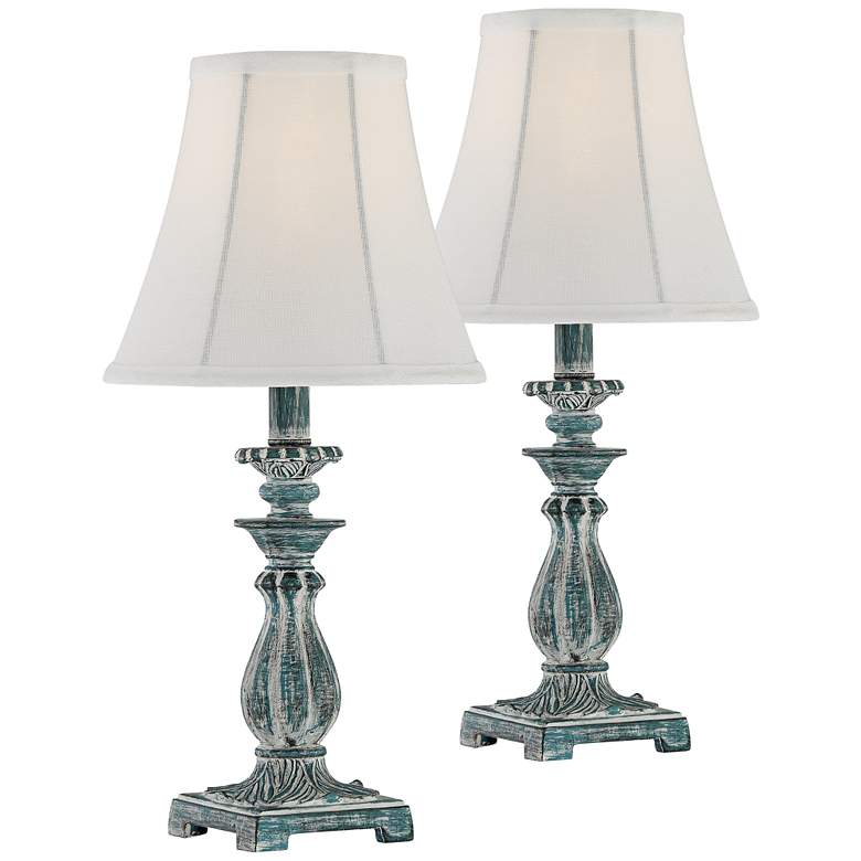 Image 2 Regency Hill Cali 19" Blue Candlestick Accent Table Lamps - Set of 2