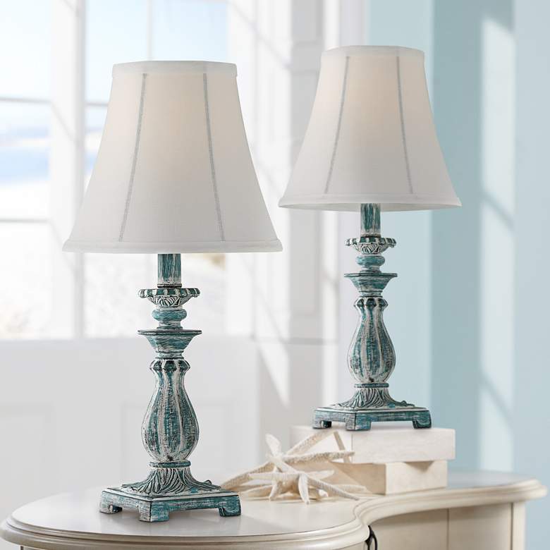 Image 1 Regency Hill Cali 19" Blue Candlestick Accent Table Lamps - Set of 2