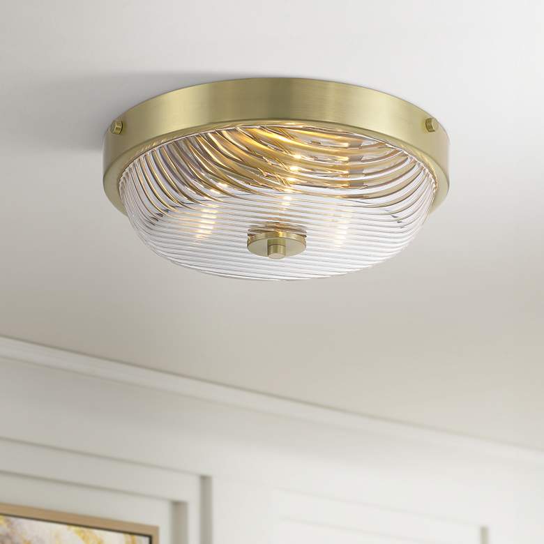 Image 1 Regency Hill Carmine 12" Wide Brass and Glass Bowl Ceiling Light