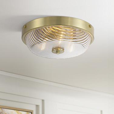 Regency Hill Carmine 12" Wide Brass and Glass Bowl Ceiling Light