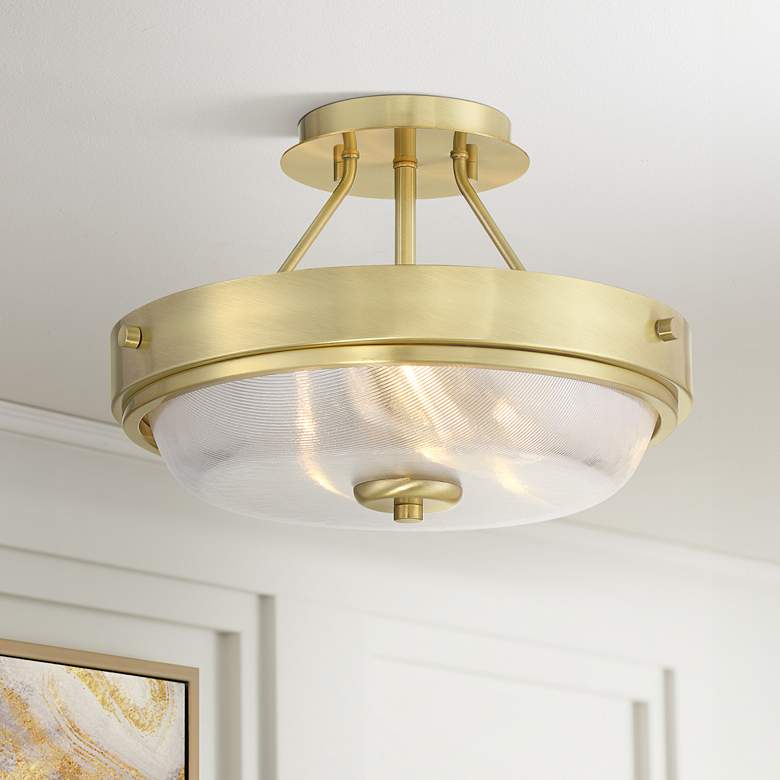 Image 1 Regency Hill Carmine 13" Wide Brass and Glass Ceiling Light