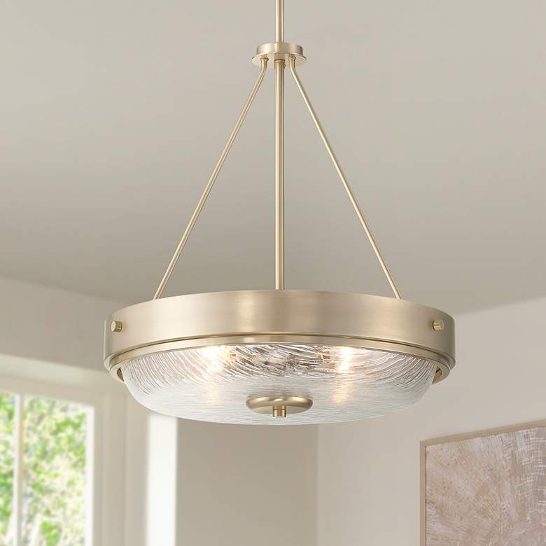 Image 1 Regency Hill Carmine 16 3/4" Wide Brass and Glass Bowl Pendant Light