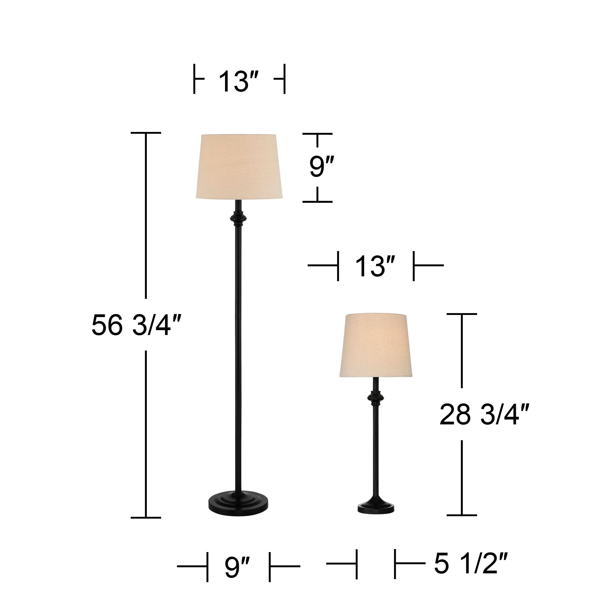 Regency Hill Carter Black and Cream 3-Piece Floor and Table Lamp Set
