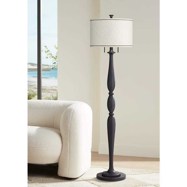 Image 1 Regency Hill Clemet 66" Black Textured Finish Traditional Floor Lamp