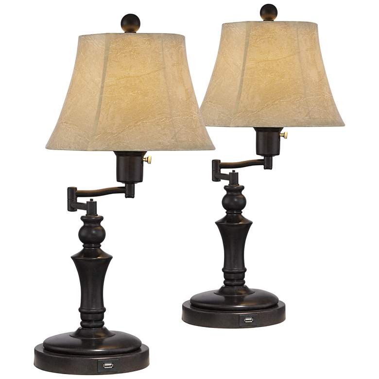 Image 2 Regency Hill Corey 21 3/4" High Swing Arm USB Lamps Set of 2