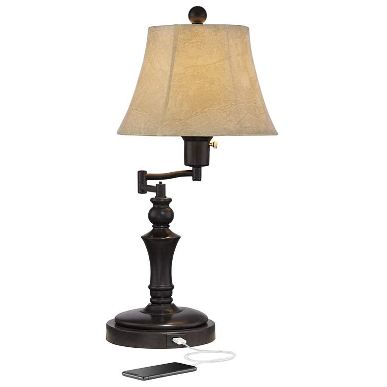 Image 2 Regency Hill Corey 21 3/4 inch Traditional Bronze Swing Arm USB Table Lamp