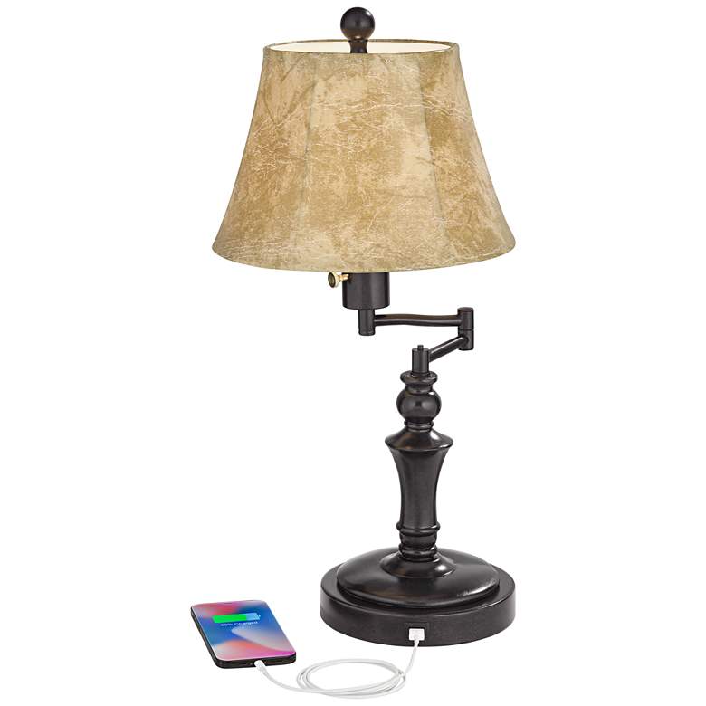 Image 3 Regency Hill Corey 21 3/4" Traditional Bronze Swing Arm USB Table Lamp more views