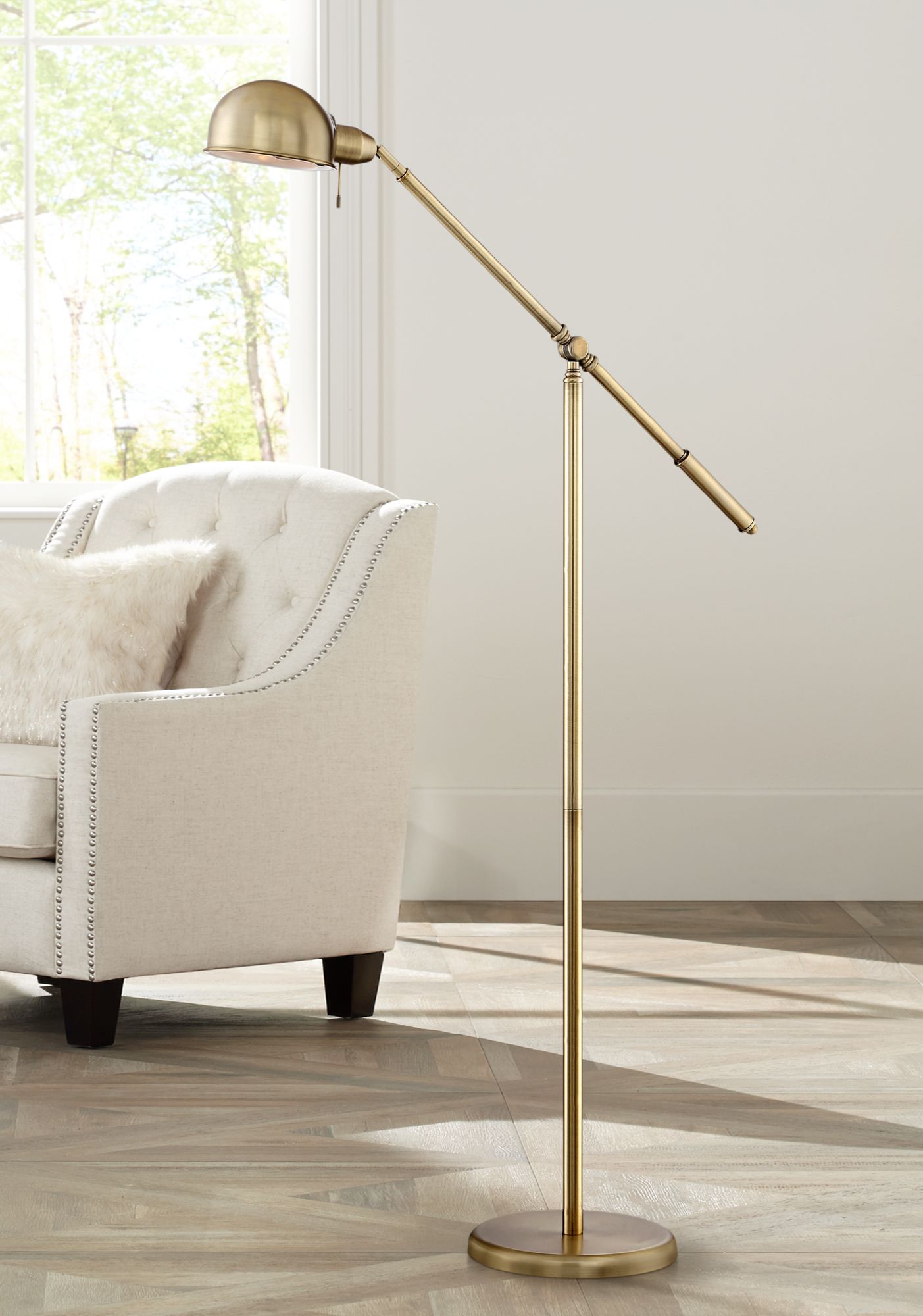 Regency Hill Dawson Adjustable Height Brass Pharmacy Floor Lamps Set of 2