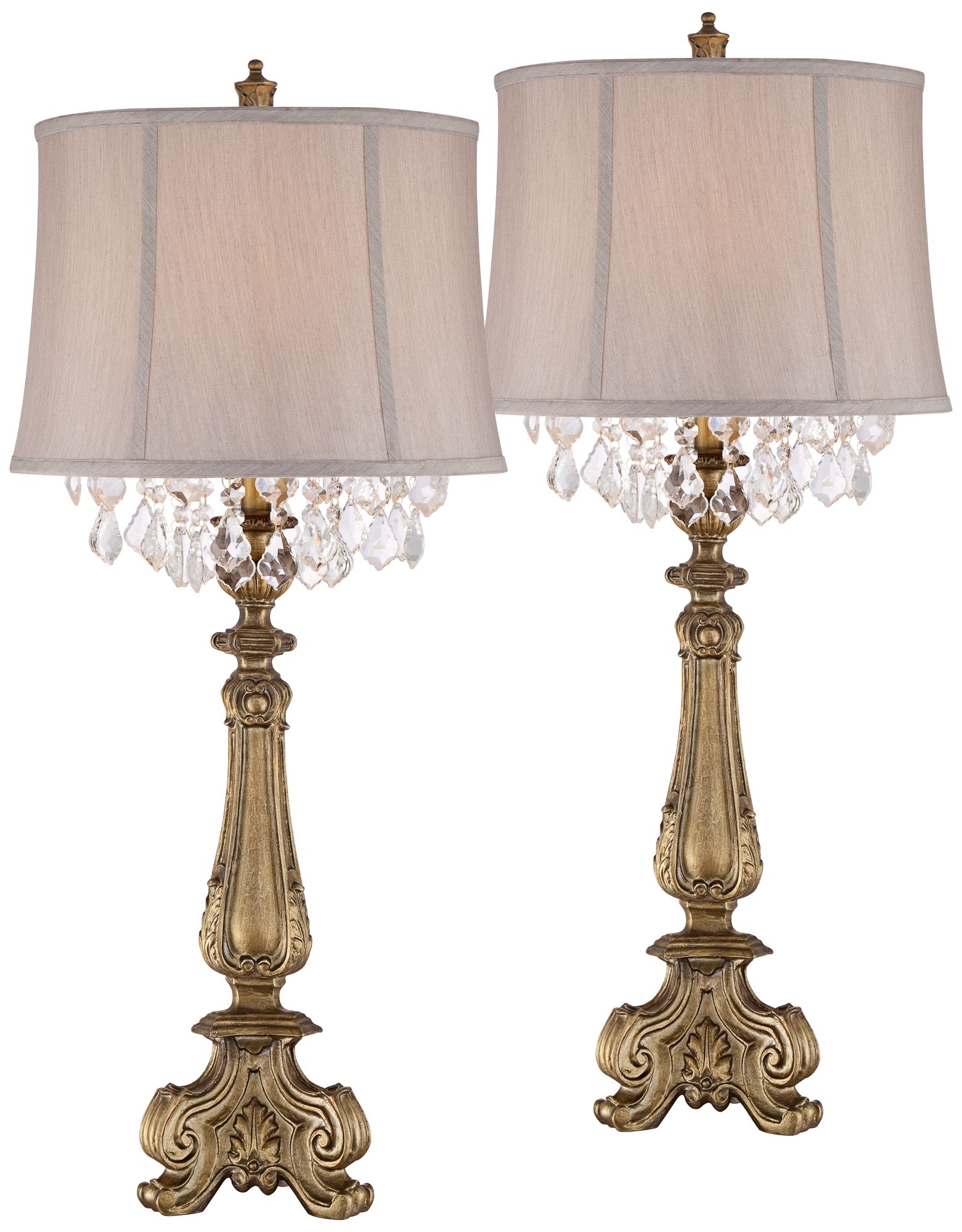 Image 2 Regency Hill Dubois Antique Gold and Crystal Console Table Lamps Set of 2
