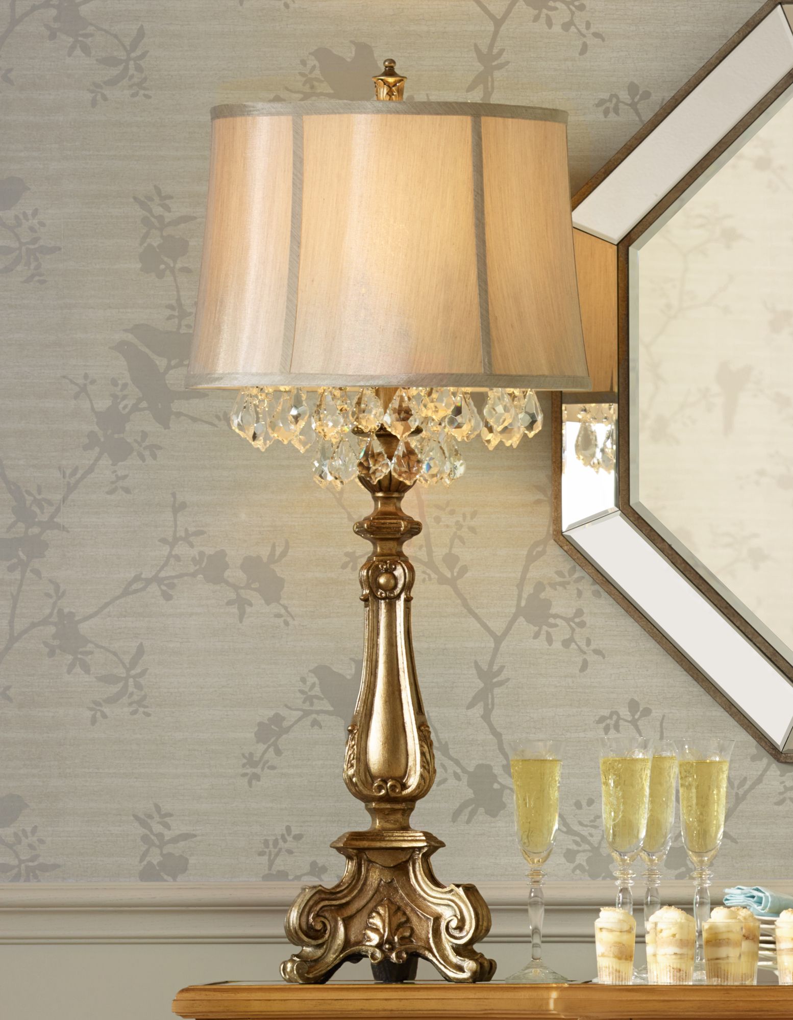 Regency Hill Dubois Antique Gold and Crystal Console Table Lamps Set of 2