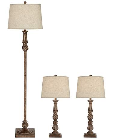 Regency Hill Dunn Faux Wood Finish Table and Floor Lamp Set