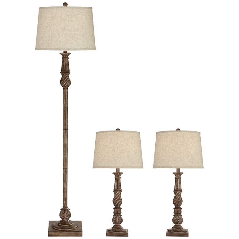 Image 1 Regency Hill Dunn Faux Wood Finish Table and Floor Lamp Set