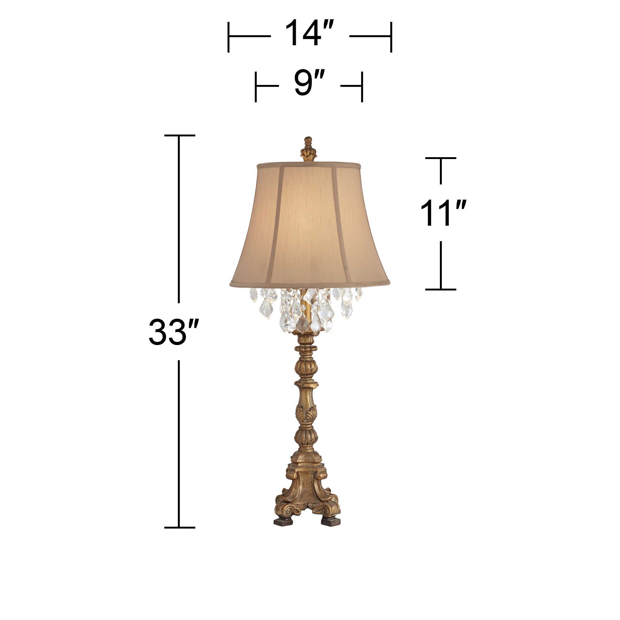 Regency Hill Duval 33" Crystal and Aged Gold Candlestick Table Lamp
