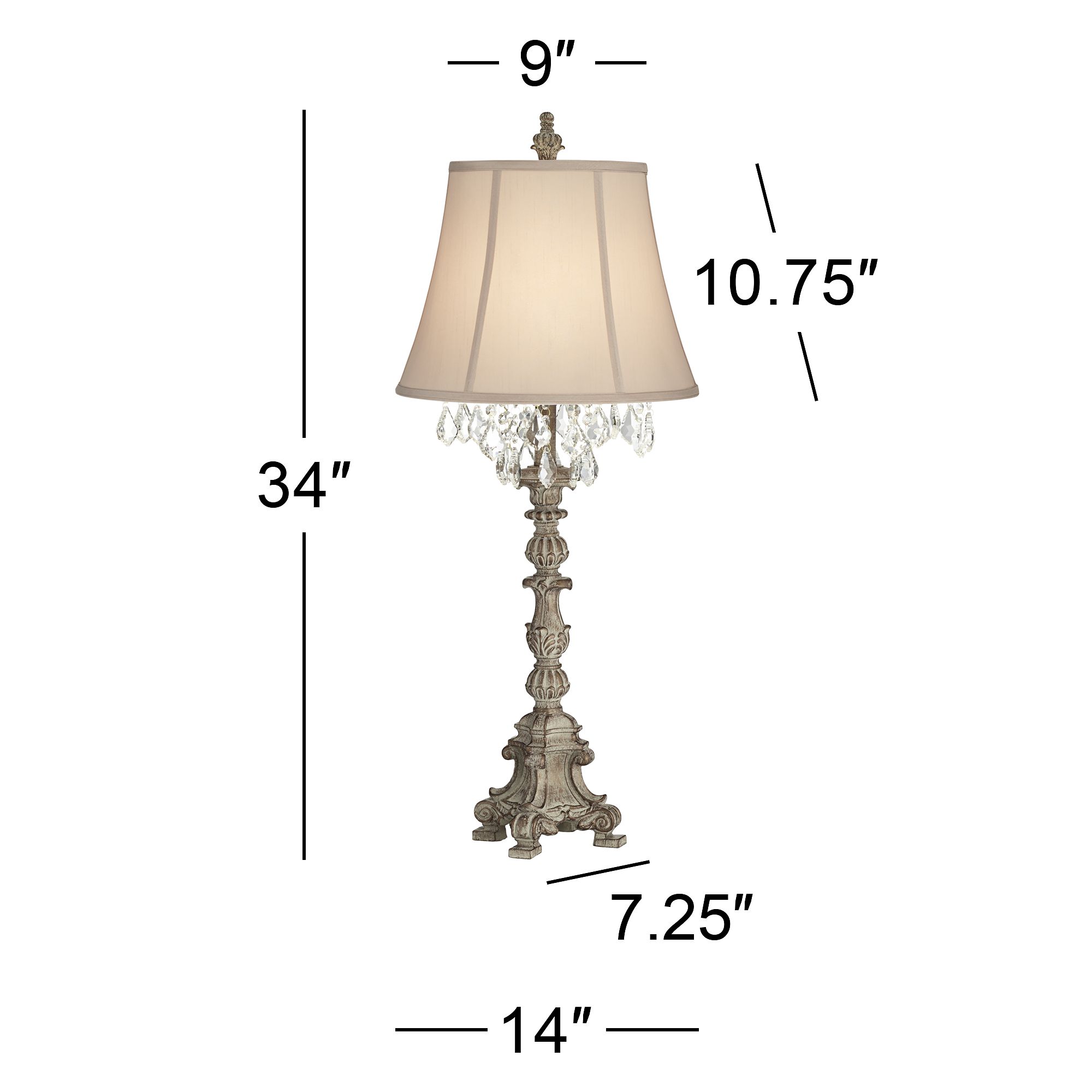 Regency Hill Duval 34" Crystal Accents French Candlestick Table Lamp