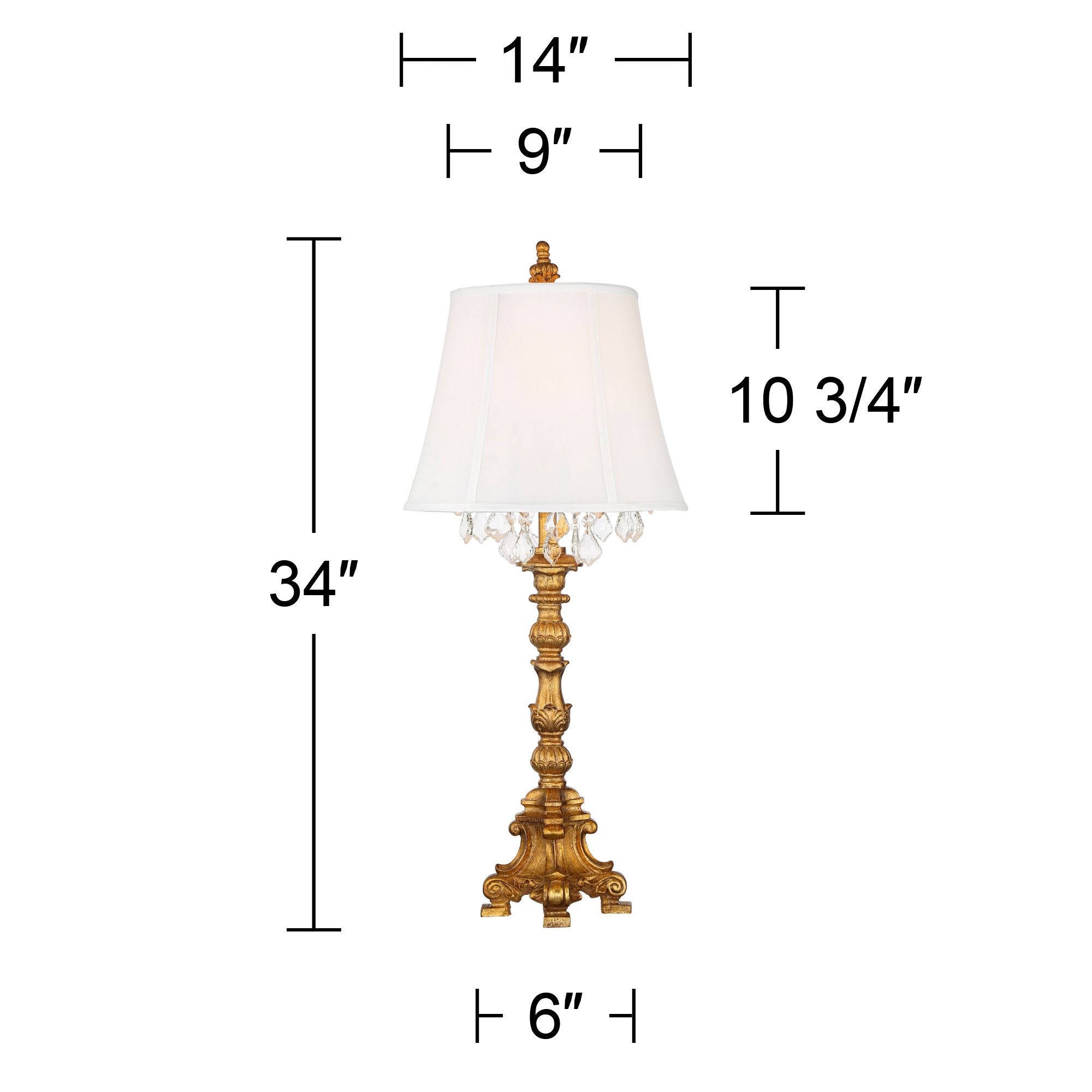 Regency Hill Duval 34" High Gold and Crystal Candlestick Table Lamp