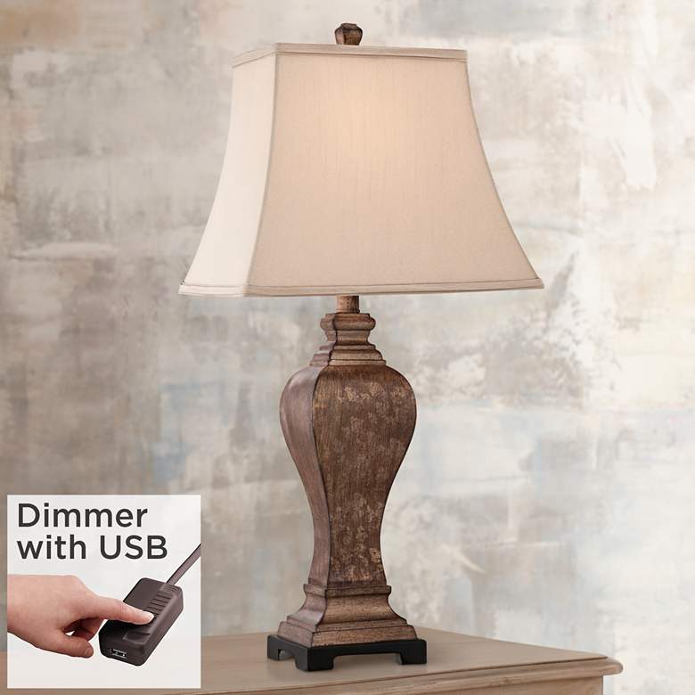Image 1 Regency Hill Edgar 29 inch High Bronze Table Lamp with USB Cord Dimmer