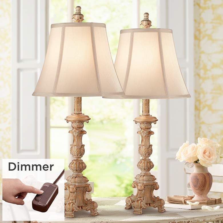 Image 1 Regency Hill Elize 26 1/2 inch Whitewash Candlestick Lamp Set with Dimmers