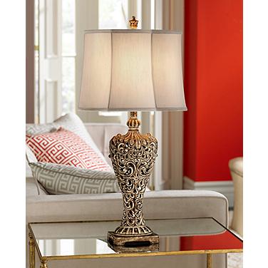 Regency Hill Elle 33" Carved Antique Gold Classic Scroll Table Lamp