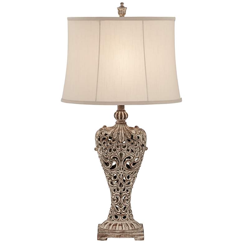 Image 3 Regency Hill Elle 33" Carved Antique Gold Classic Scroll Table Lamp