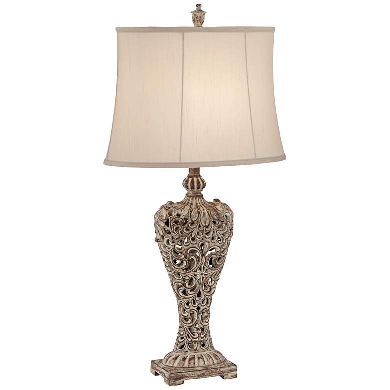 Image 7 Regency Hill Elle 33" Carved Antique Gold Classic Scroll Table Lamp more views