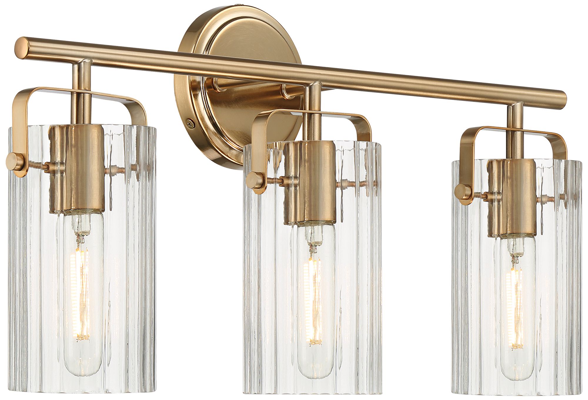 Image 6 Regency Hill Emerson 22"W Warm Gold Fluted Glass 3-Light Bath Light more views