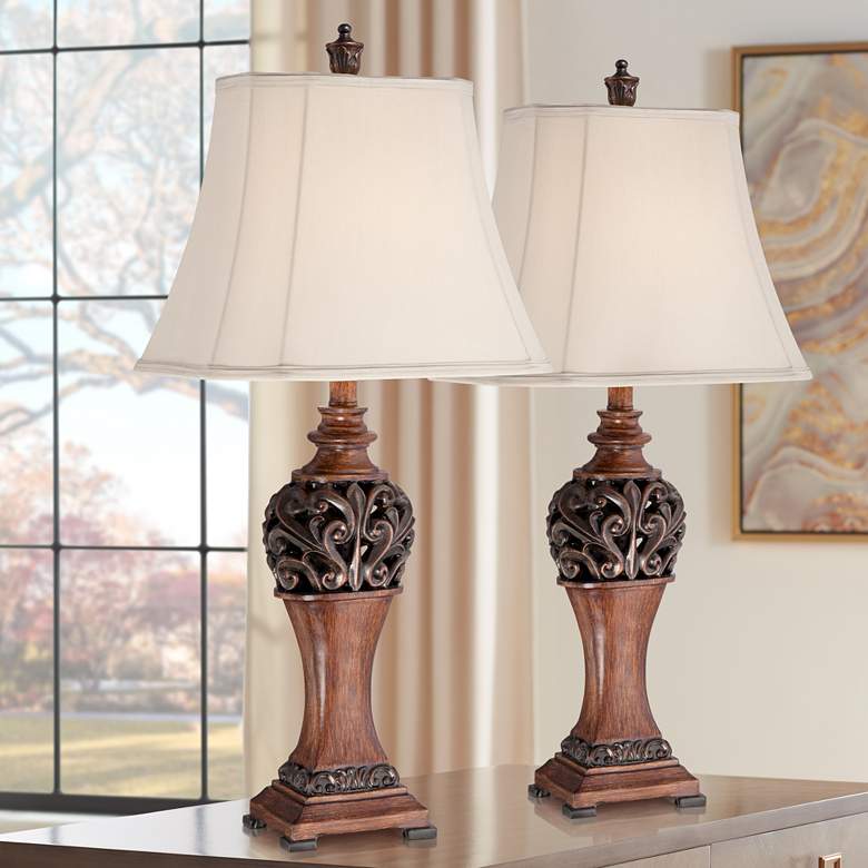 Image 2 Regency Hill Exeter 30" High Faux Wood Finish Table Lamps Set of 2
