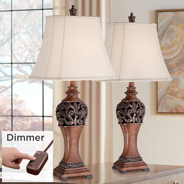 Image 1 Regency Hill Exeter 30" High Wood Table Lamps Set of 2 with Dimmers