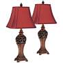 1_Regency Hill Exeter 30" Wood Finish Red Shade Table Lamps Set of 2