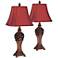 Regency Hill Exeter 30" Wood Finish Red Shade Table Lamps Set of 2
