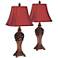 Regency Hill Exeter Wood Finish Red Shade Traditional Table Lamps Set of 2