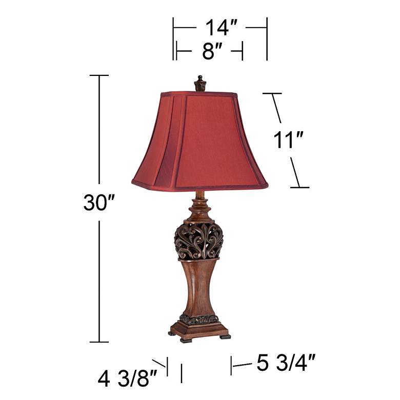 Image 4 Regency Hill Exeter Wood Finish Red Shade Traditional Table Lamps Set of 2 more views
