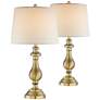 2_Regency Hill Fairlee 26" Brass Candlestick Table Lamps Set of 2