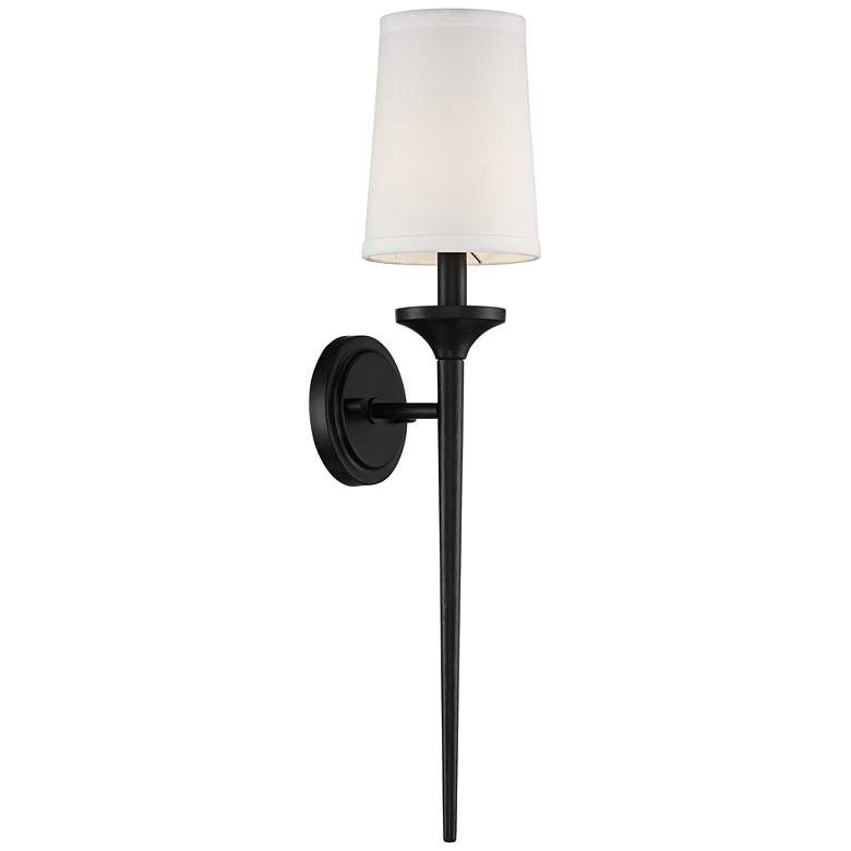 Image 6 Regency Hill Ferris 24" High Black Finish Linen Shade Wall Sconce more views