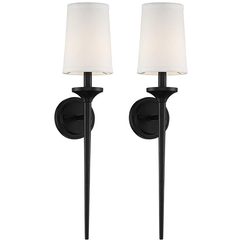 Image 2 Regency Hill Ferris 24" High Linen Shade Black Wall Sconces Set of 2