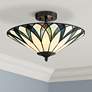 Watch a Video About the Regency Hill Filton 18" Wide Blue Tiffany Style Glass Ceiling Light