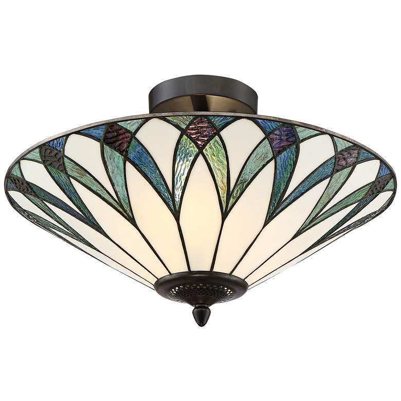 Image 6 Regency Hill Filton 18 inch Wide Blue Tiffany Style Glass Ceiling Light more views