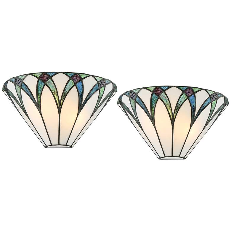 Image 2 Regency Hill Filton 6" Blue Petals Tiffany-Style Wall Sconces Set of 2