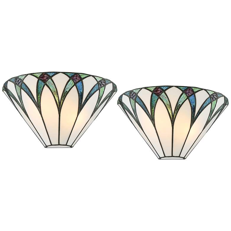 Image 2 Regency Hill Filton 6 inch Blue Petals Tiffany-Style Wall Sconces Set of 2