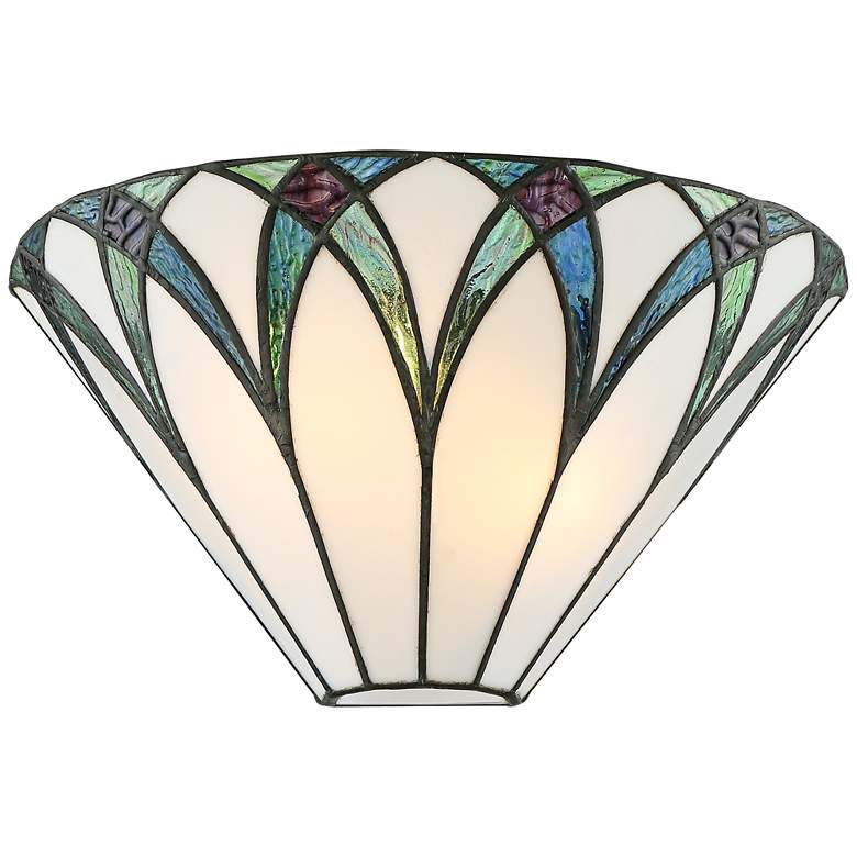 Image 2 Regency Hill Filton 6" White and Blue Petals Tiffany-Style Wall Sconce