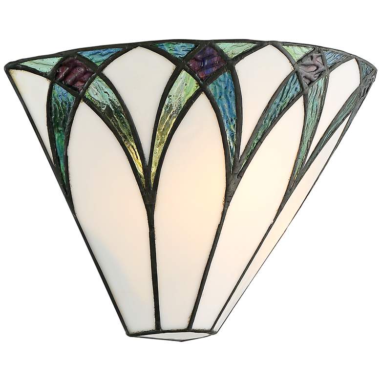 Image 7 Regency Hill Filton 6 inch White and Blue Petals Tiffany-Style Wall Sconce more views