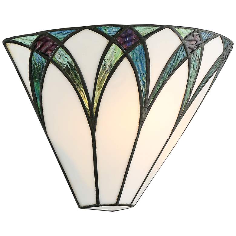 Image 7 Regency Hill Filton 6" White and Blue Petals Tiffany-Style Wall Sconce more views