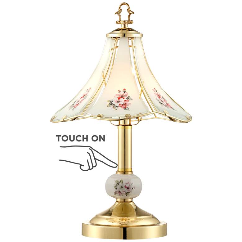 Image 3 Regency Hill Flower 16 inch High Polished Brass Touch On-Off Table Lamp